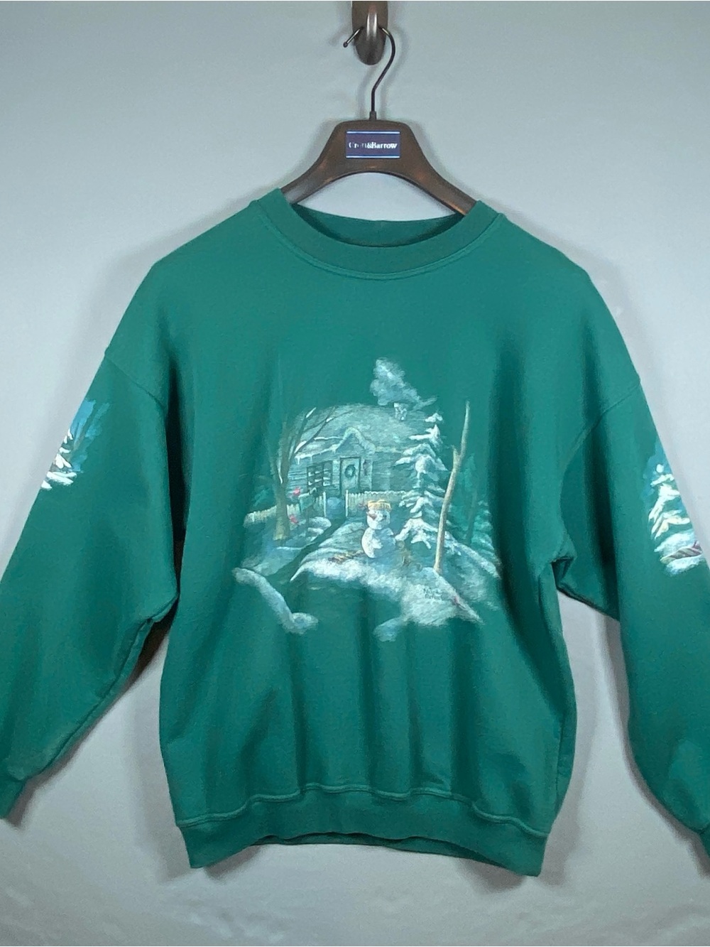 Vintage 1990s Horse Drawn Carriage Forest Snow Landscape Crewneck Size M